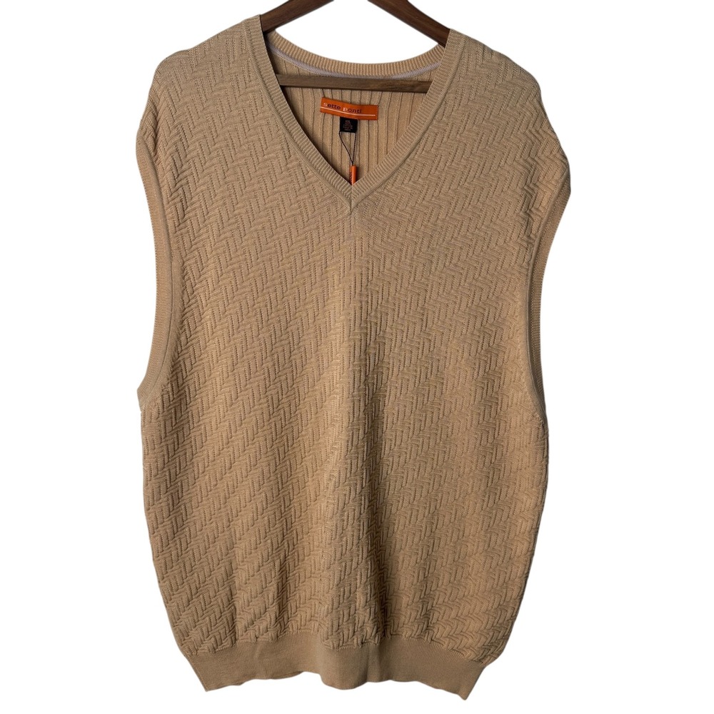 Sette Ponti Mens‎ XXL Beige Textured V Neck Sleeveless Cotton Vest Sweater NWTs